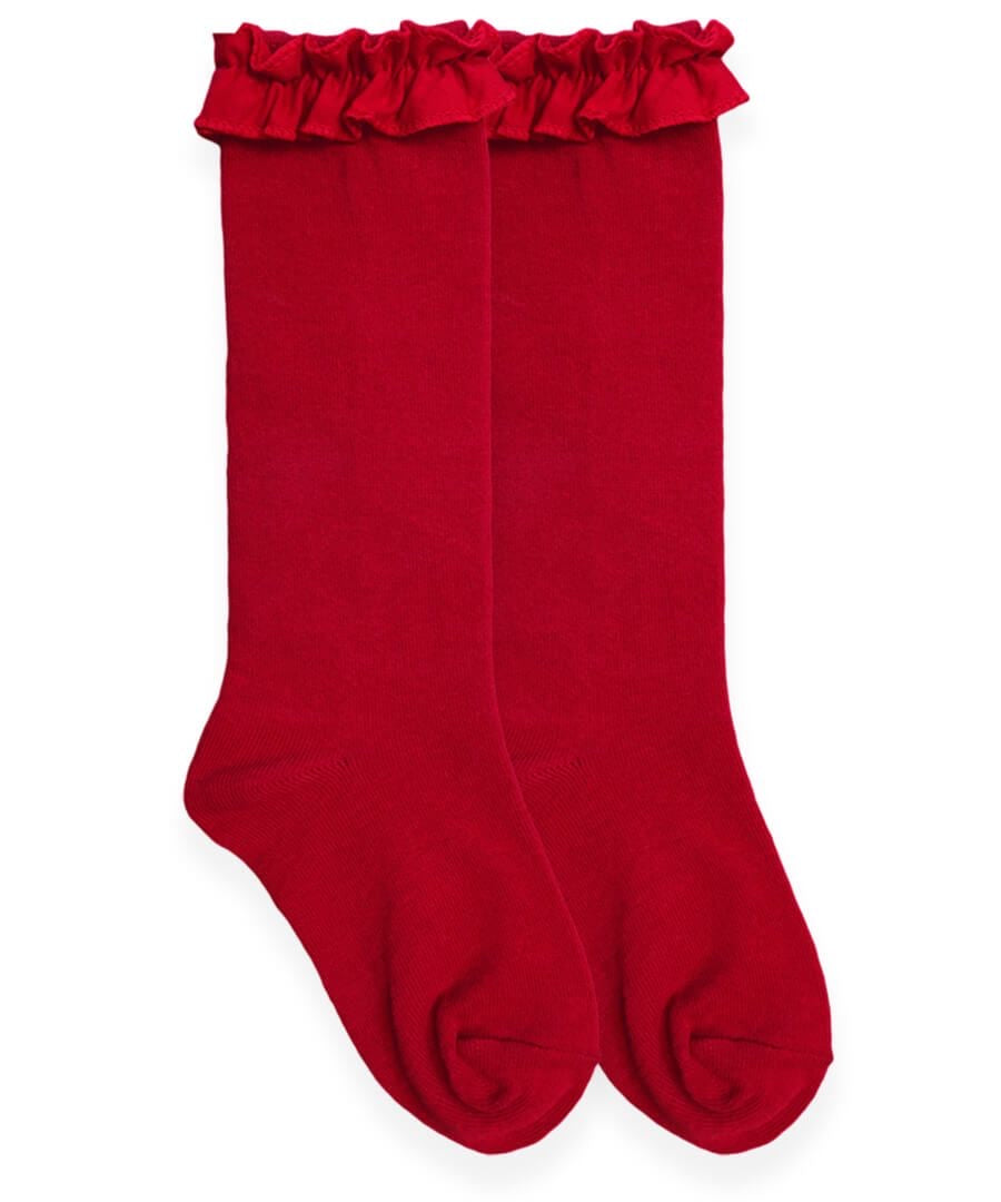 Jefferies - Ruffle Knee High Socks - Red - 1658