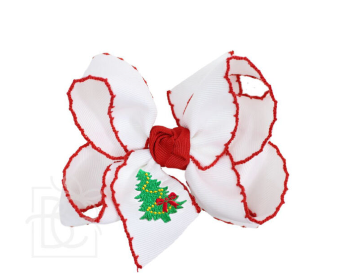 Beyond Creations Embroidered Crochet Bow - White/Red Christmas Tree - Small