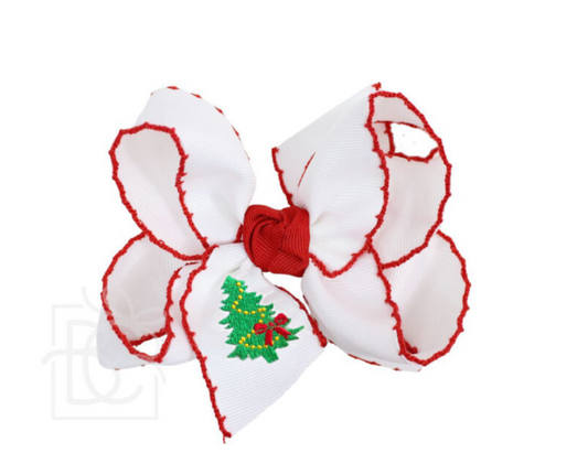 Beyond Creations Embroidered Crochet Bow - White/Red Christmas Tree - Small