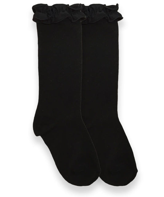 Jefferies - Ruffle Knee High Socks - Black - 1658