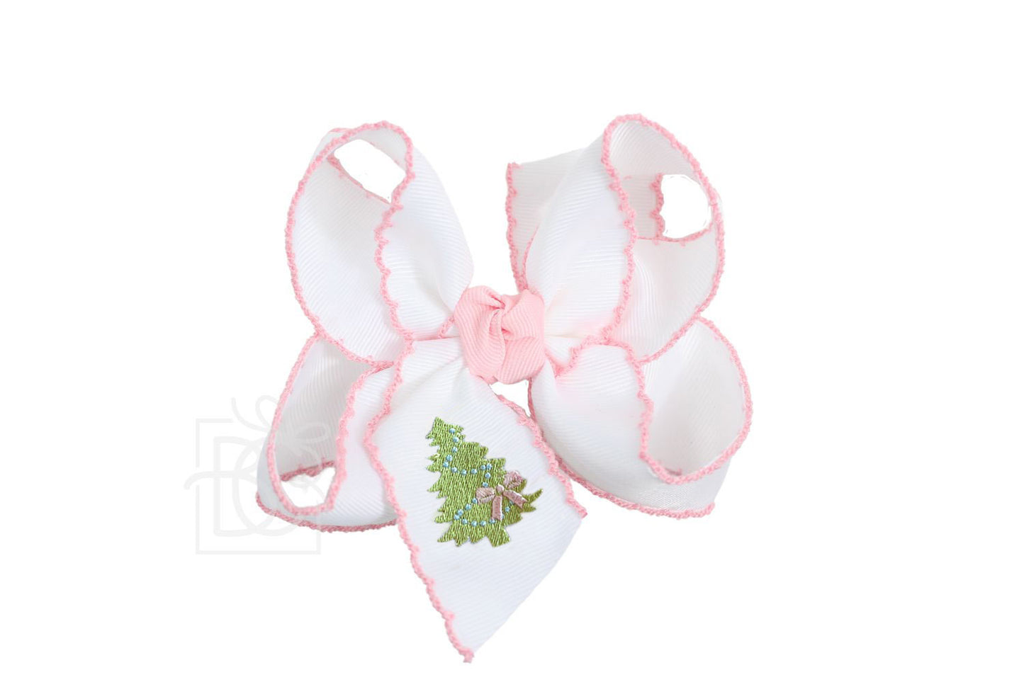 Beyond Creations Embroidered Crochet Bow - White/Light Pink Christmas Tree - Small