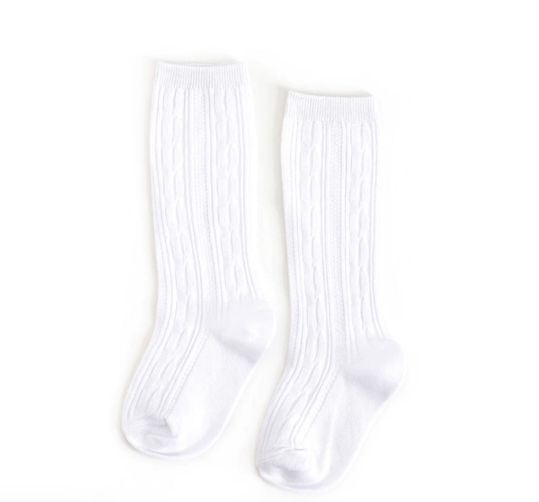 Little Stocking Co. Cable Knit Knee High Sock- White