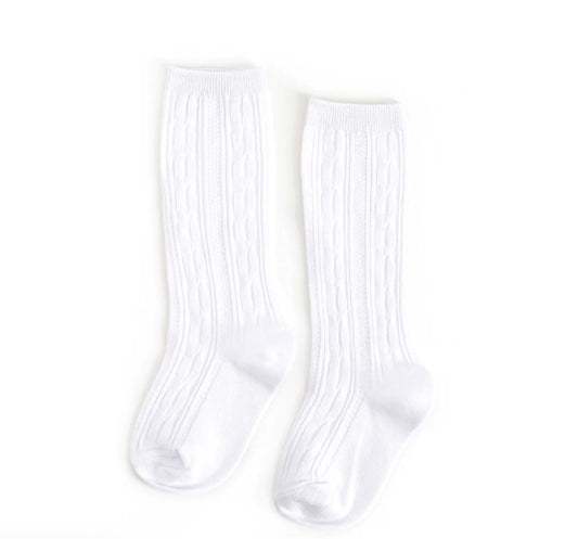 Little Stocking Co. Cable Knit Knee High Sock- White