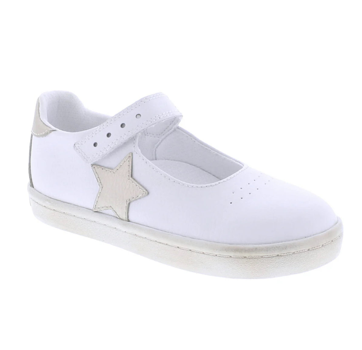 Footmates Stella - White Leather with Gold Star