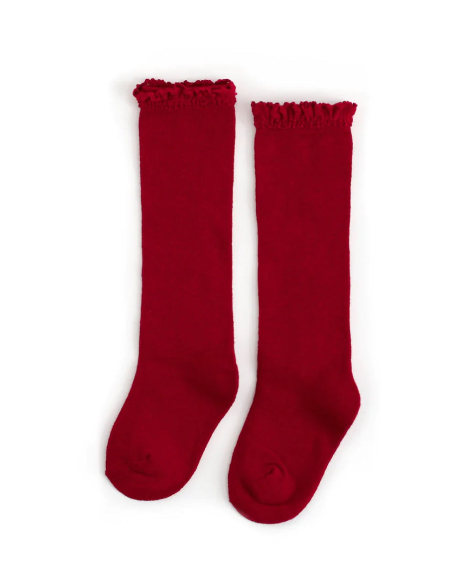 Little Stocking Co. Lace Top Knee High Sock - Cherry