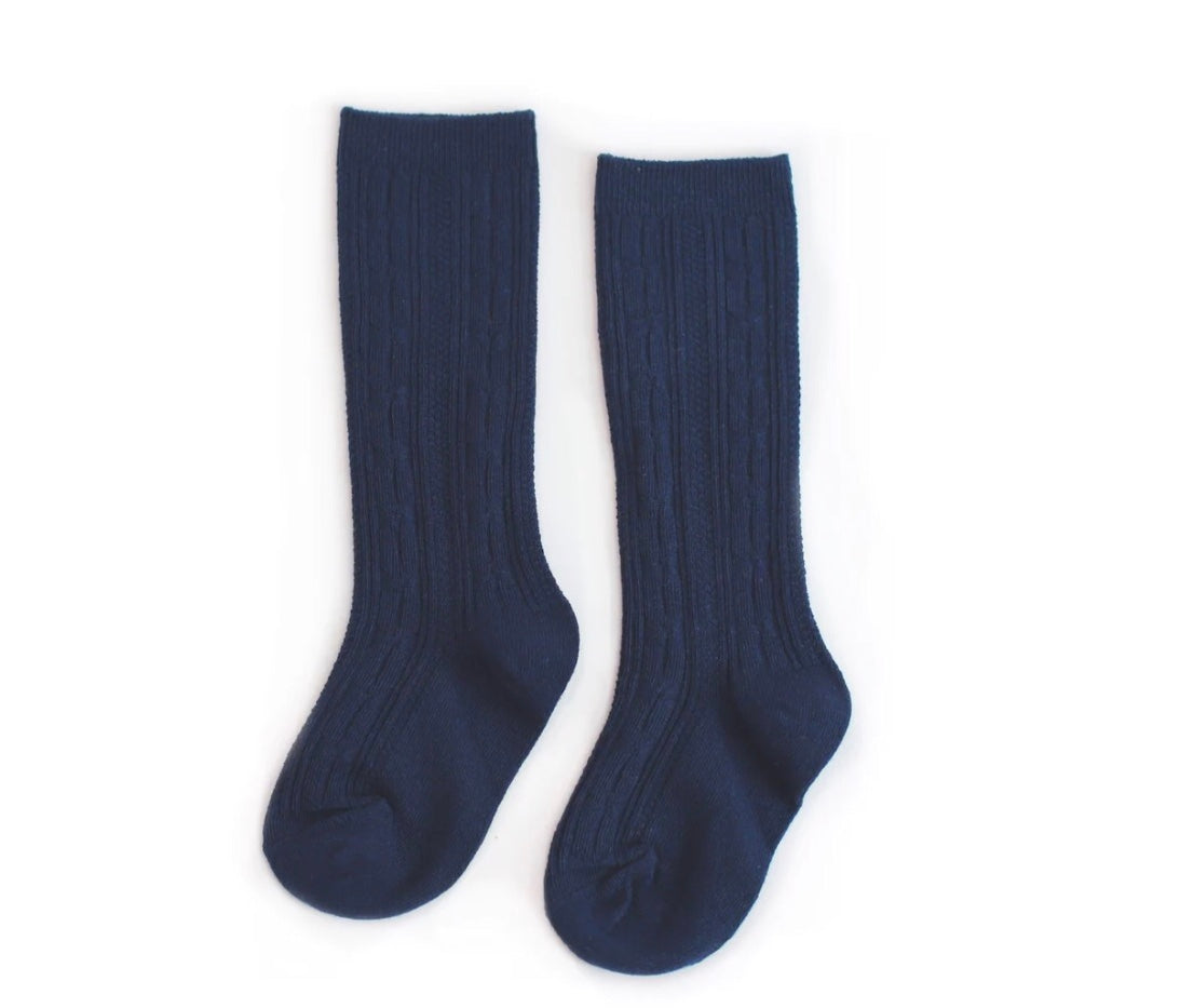 Little Stocking Co. Cable Knit Knee High Sock- Navy