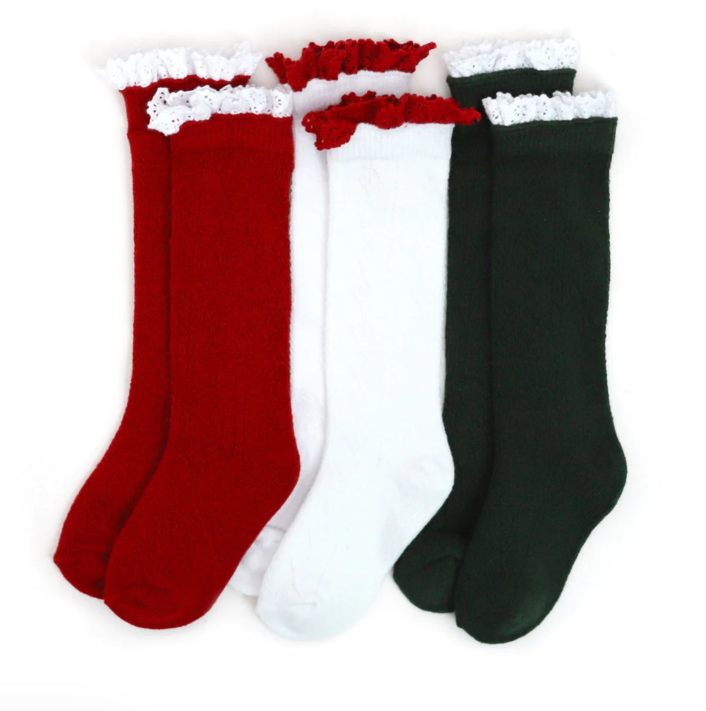 Little Stocking Co. Lace Top Knee High Sock - 3-Pack Fancy Christmas