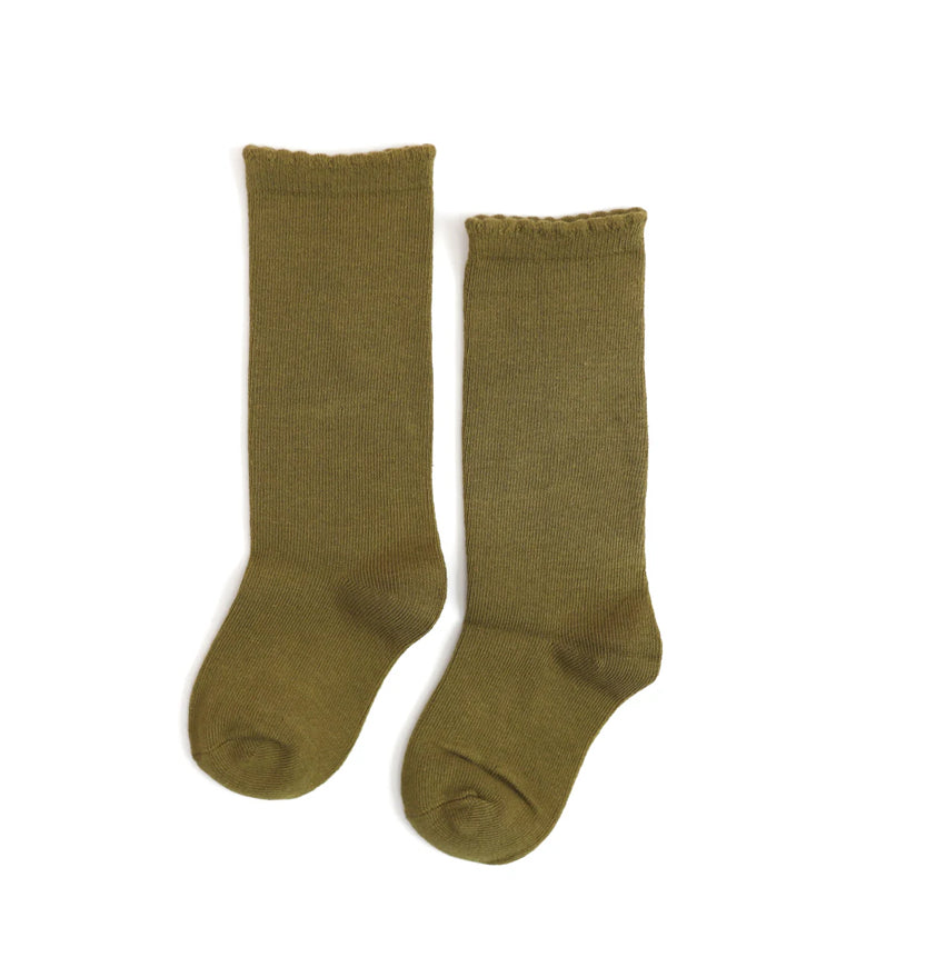 Little Stocking Co. - Scalloped Knee High Sock - Olive