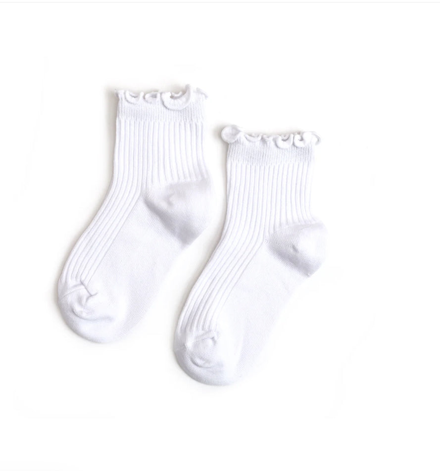 Little Stocking Co. - Ribbed Lettuce Trim Midi Sock - White