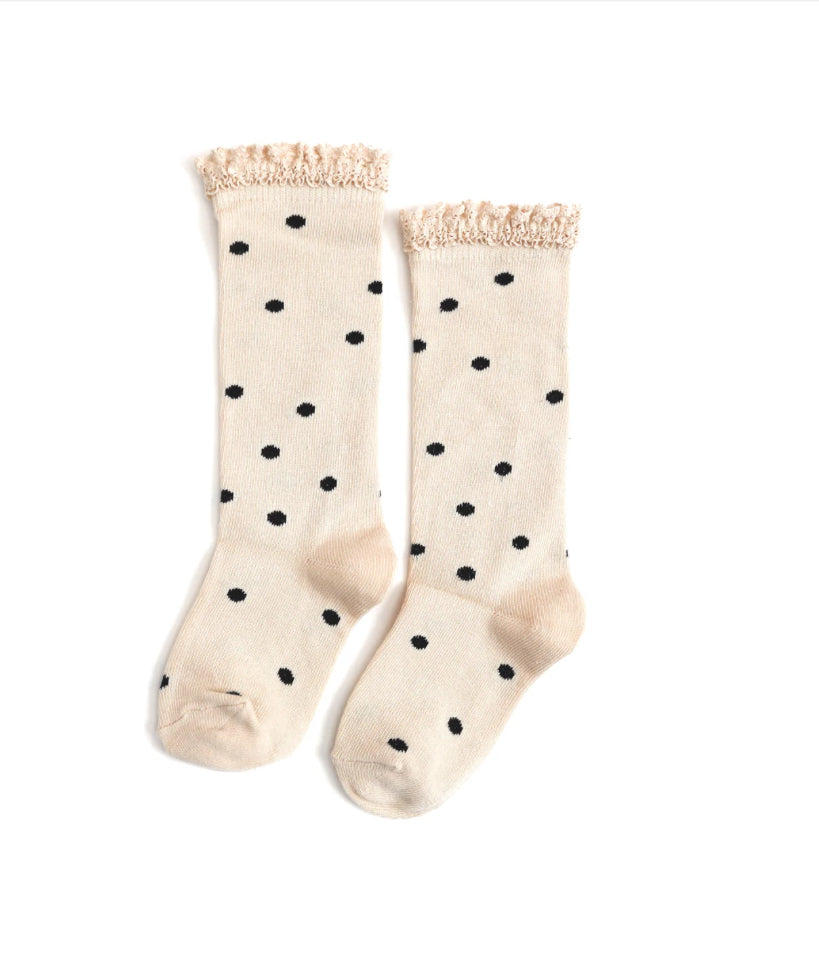 Little Stocking Co. - Lace Top Knee High - Vanilla Dot