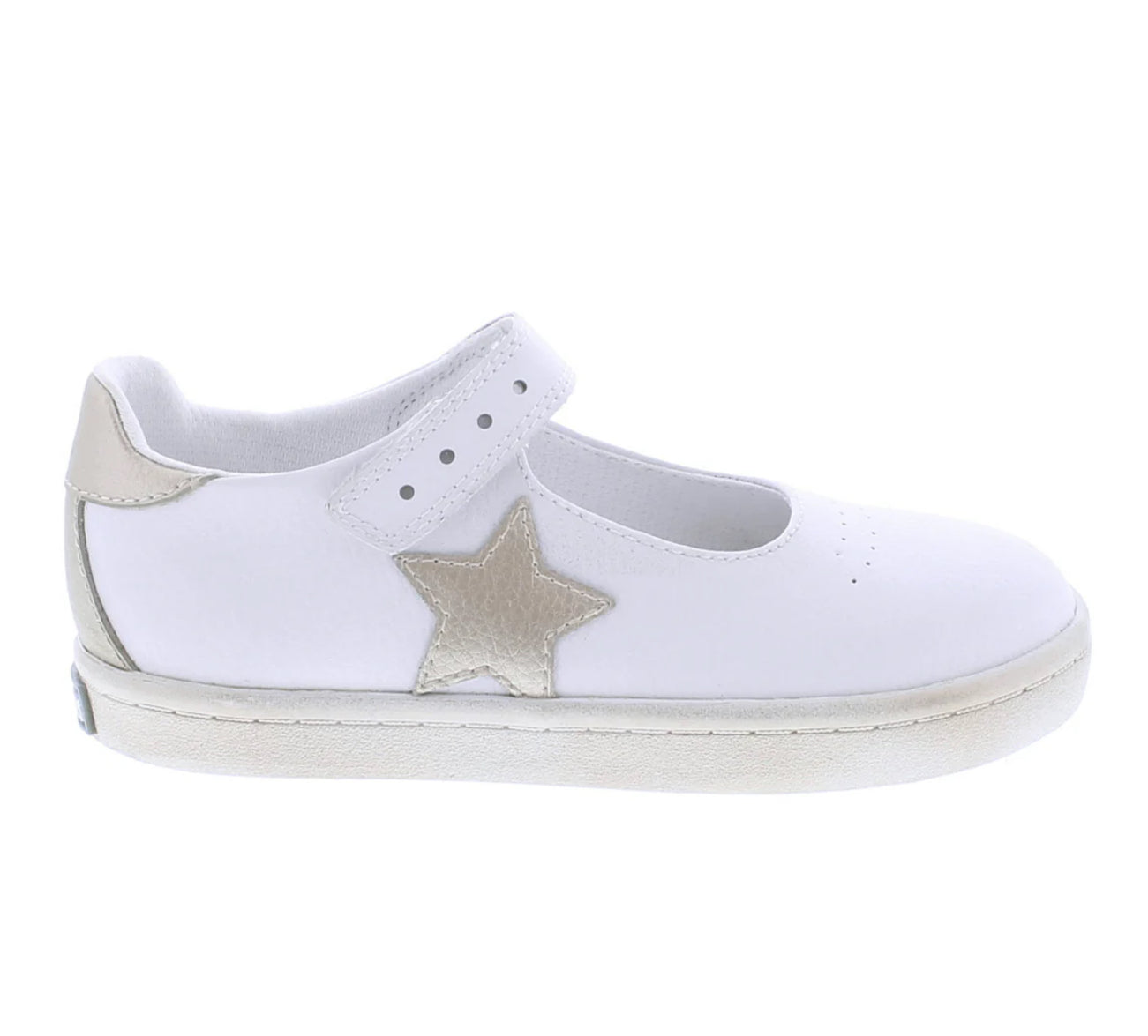 Footmates Stella - White Leather with Gold Star