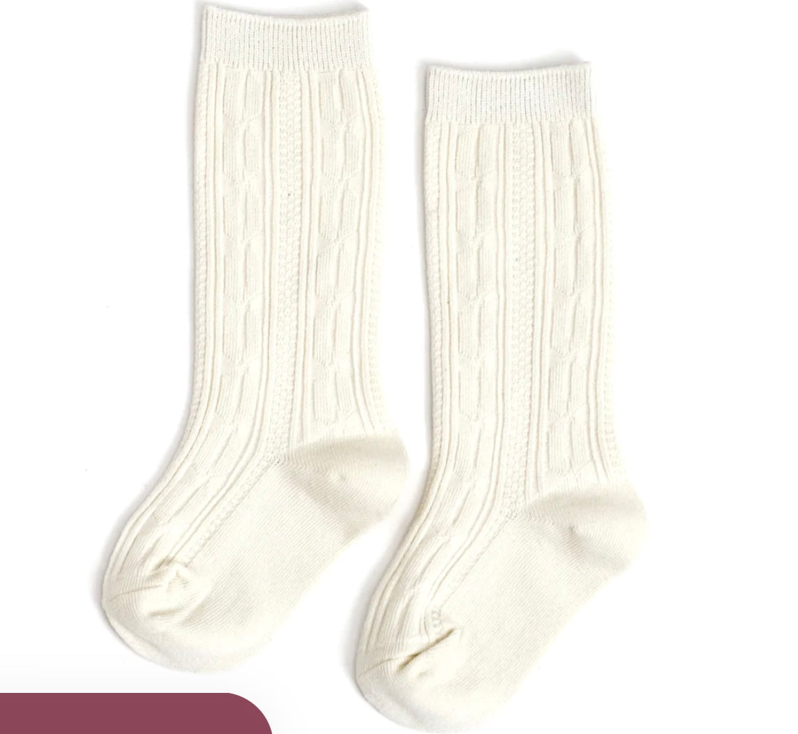 Little Stocking Co. Cable Knit Knee High Sock- Ivory