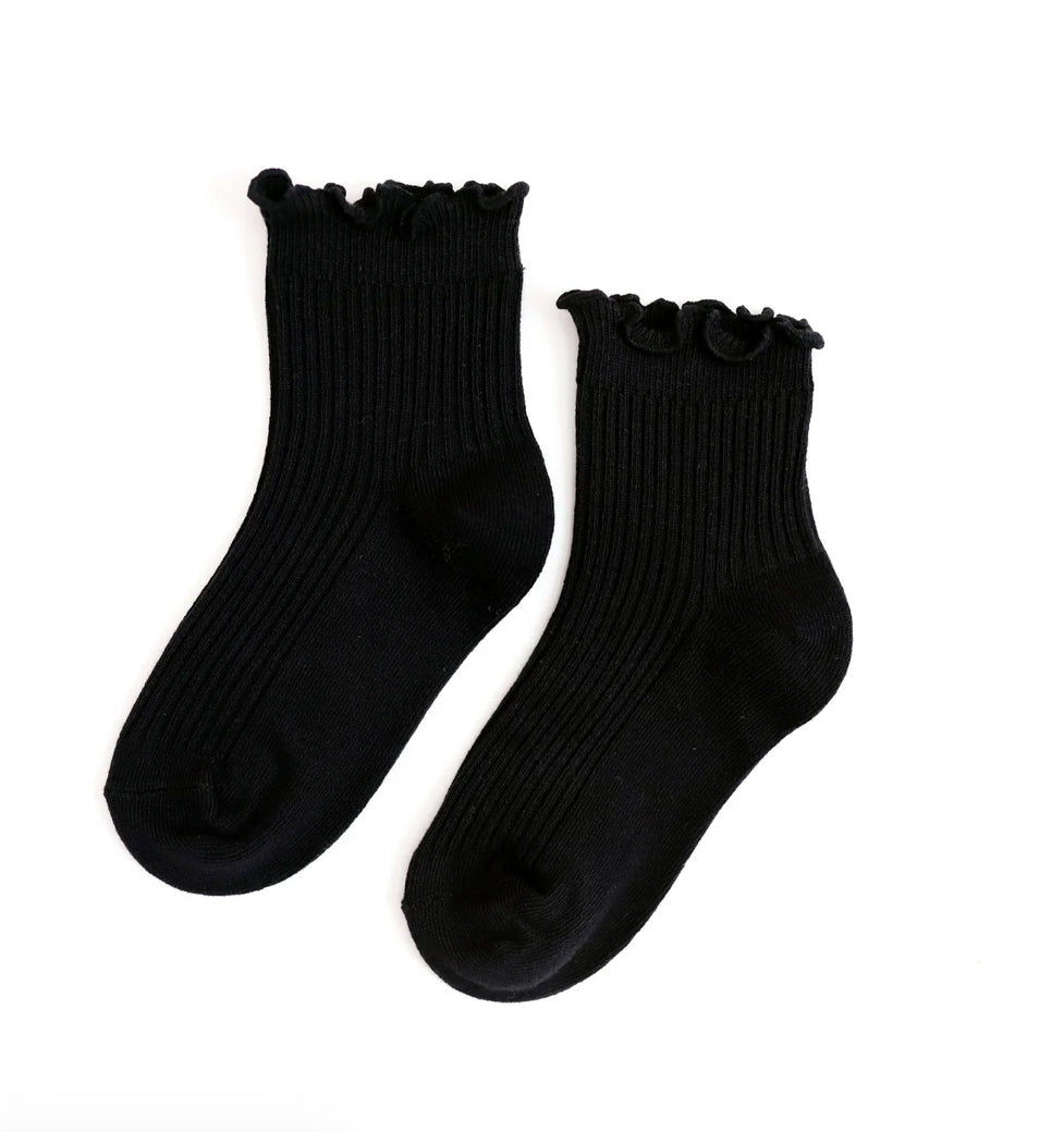 Little Stocking Co. - Ribbed Lettuce Trim Midi Sock - Black