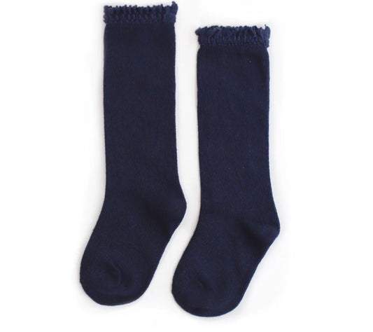 Little Stocking Co. Lace Top Knee High Sock - Navy