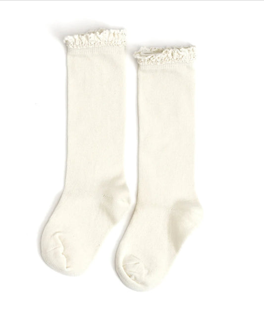 Little Stocking Co. Lace Top Knee High Sock - Ivory