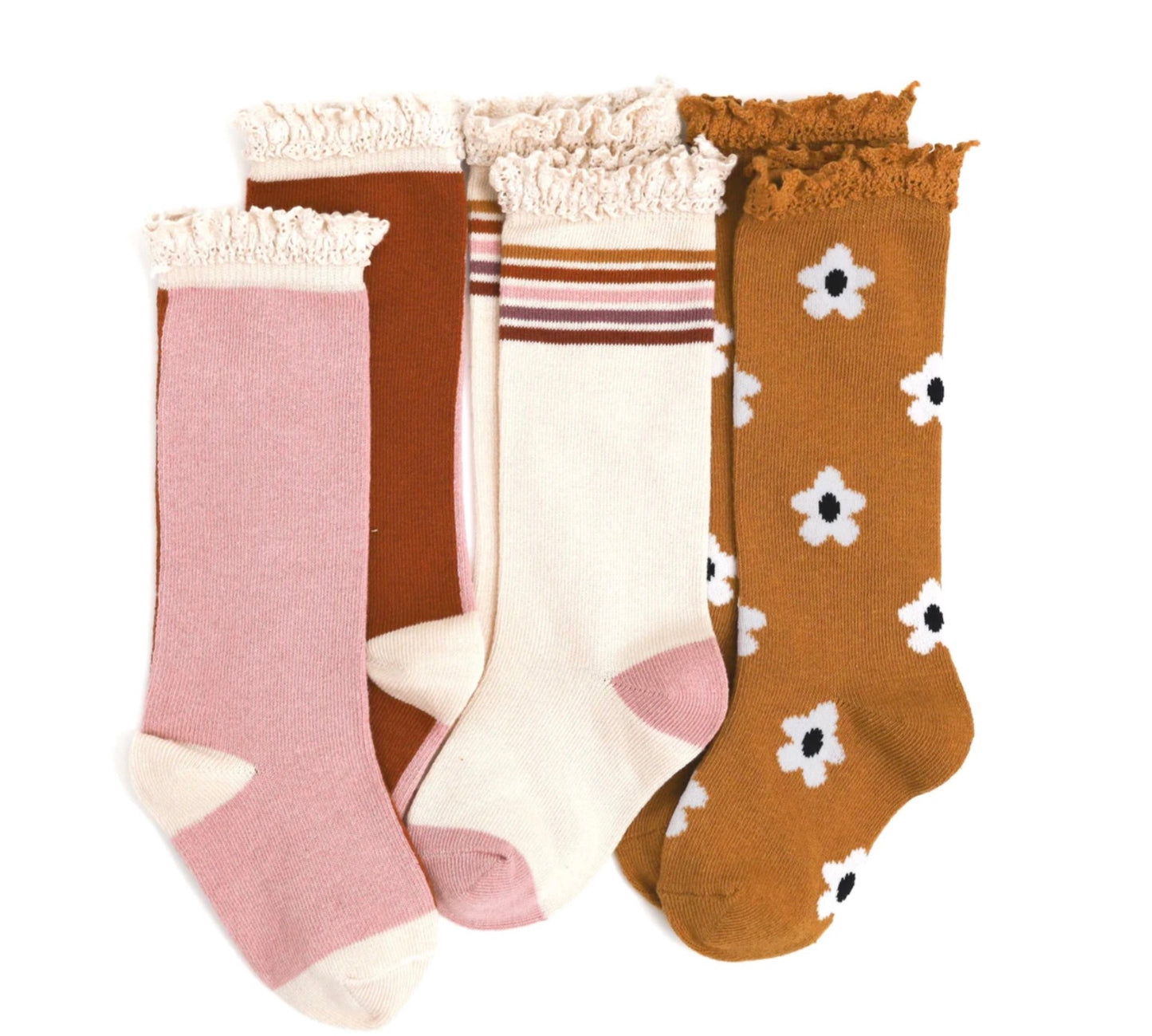 Little Stocking Co. Lace Top Knee High Sock - 3-Pack Gold Girl