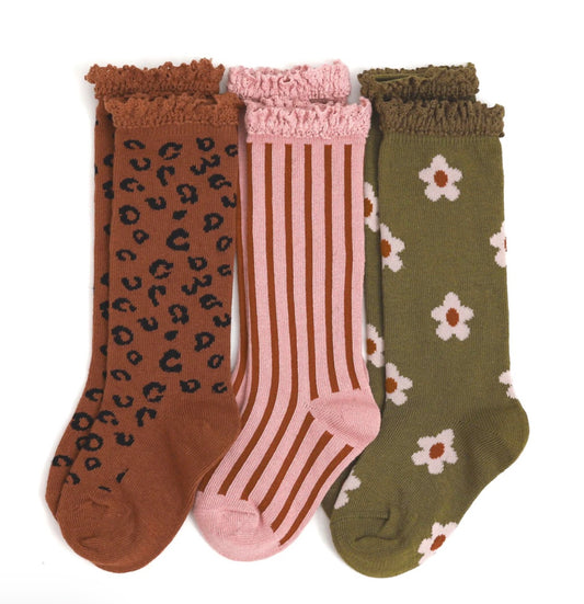 Little Stocking Co. Lace Top Knee High Sock - 3-Pack Wild Child