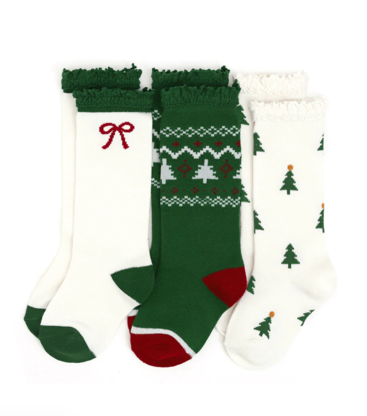 Little Stocking Co. Lace Top Knee High Sock - 3-Pack Tree Farm