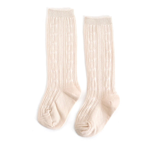 Little Stocking Co. Cable Knit Knee High Sock- Vanilla