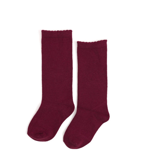 Little Stocking Co. - Scalloped Knee High Sock - Burgundy