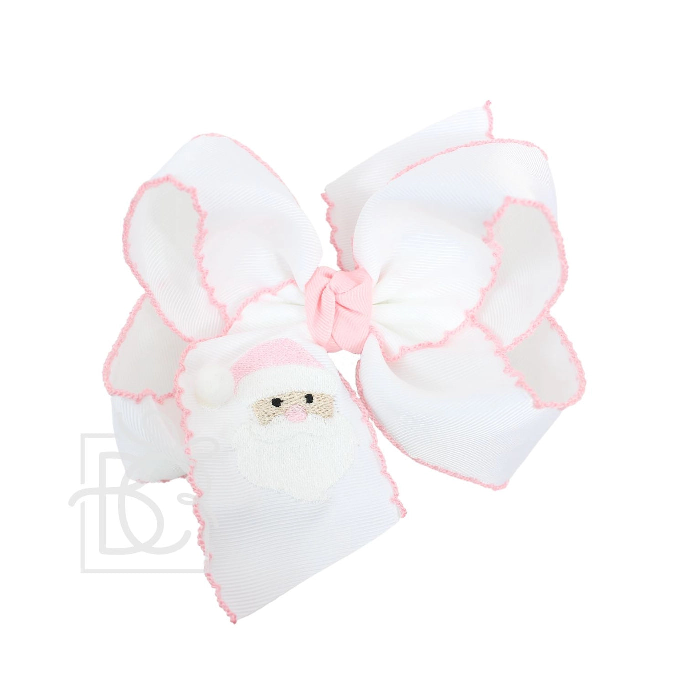 Beyond Creations Embroidered Crochet Bow - Light Pink Santa