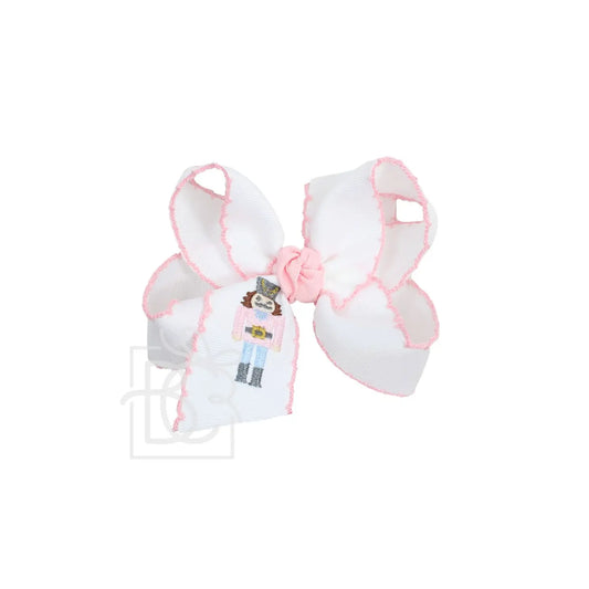 Beyond Creations Embroidered Crochet Bow - White/ Light Pink Nutcracker - Large