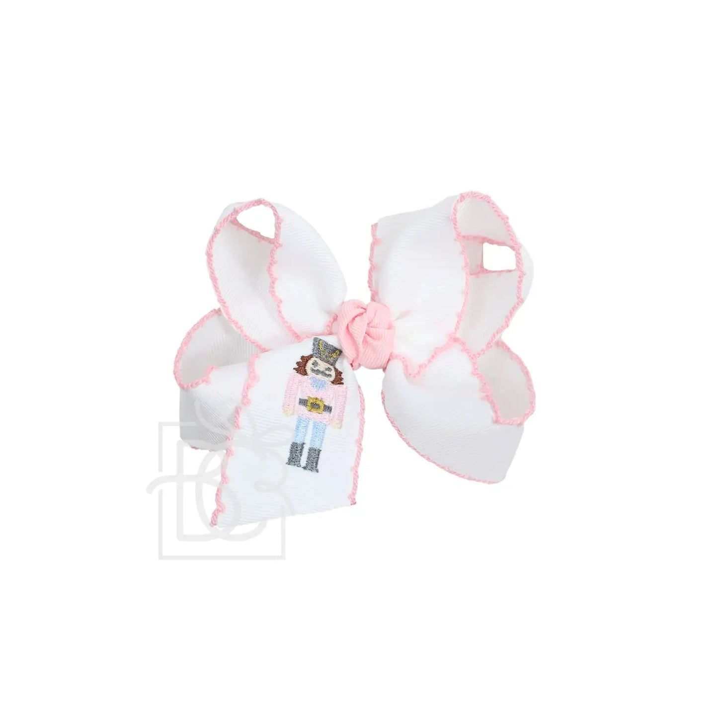 Beyond Creations Embroidered Crochet Bow - White/Light Pink Nutcracker - Small