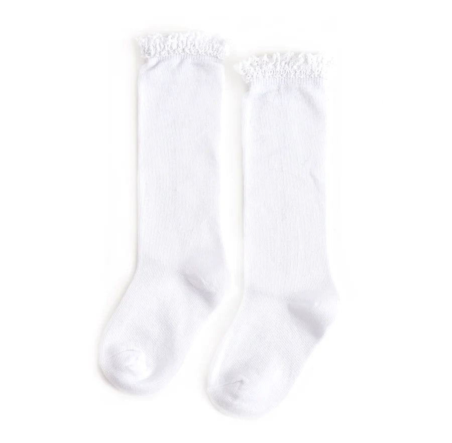 Little Stocking Co. Lace Top Knee High Sock - White