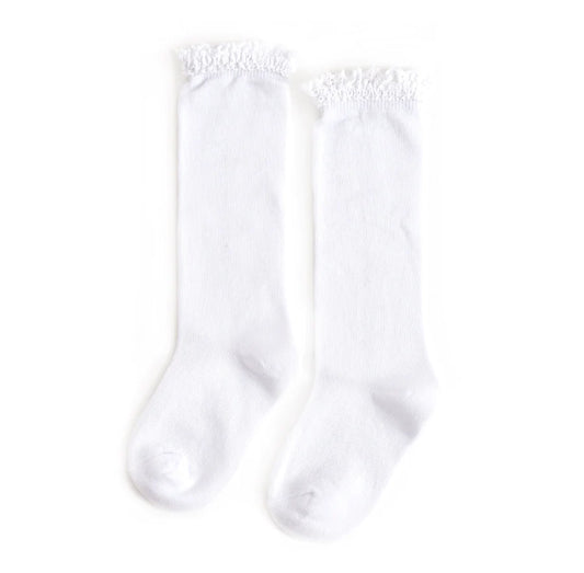 Little Stocking Co. Lace Top Knee High Sock - White