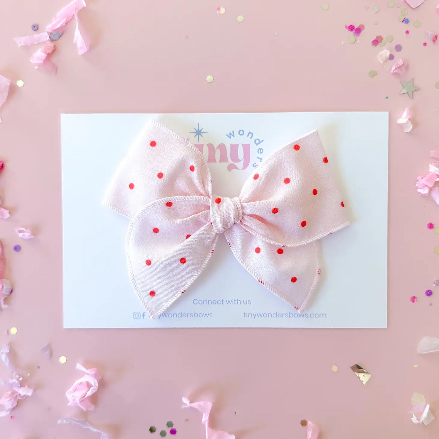 Tiny Wonders - Light Pink Bow With Red Dots