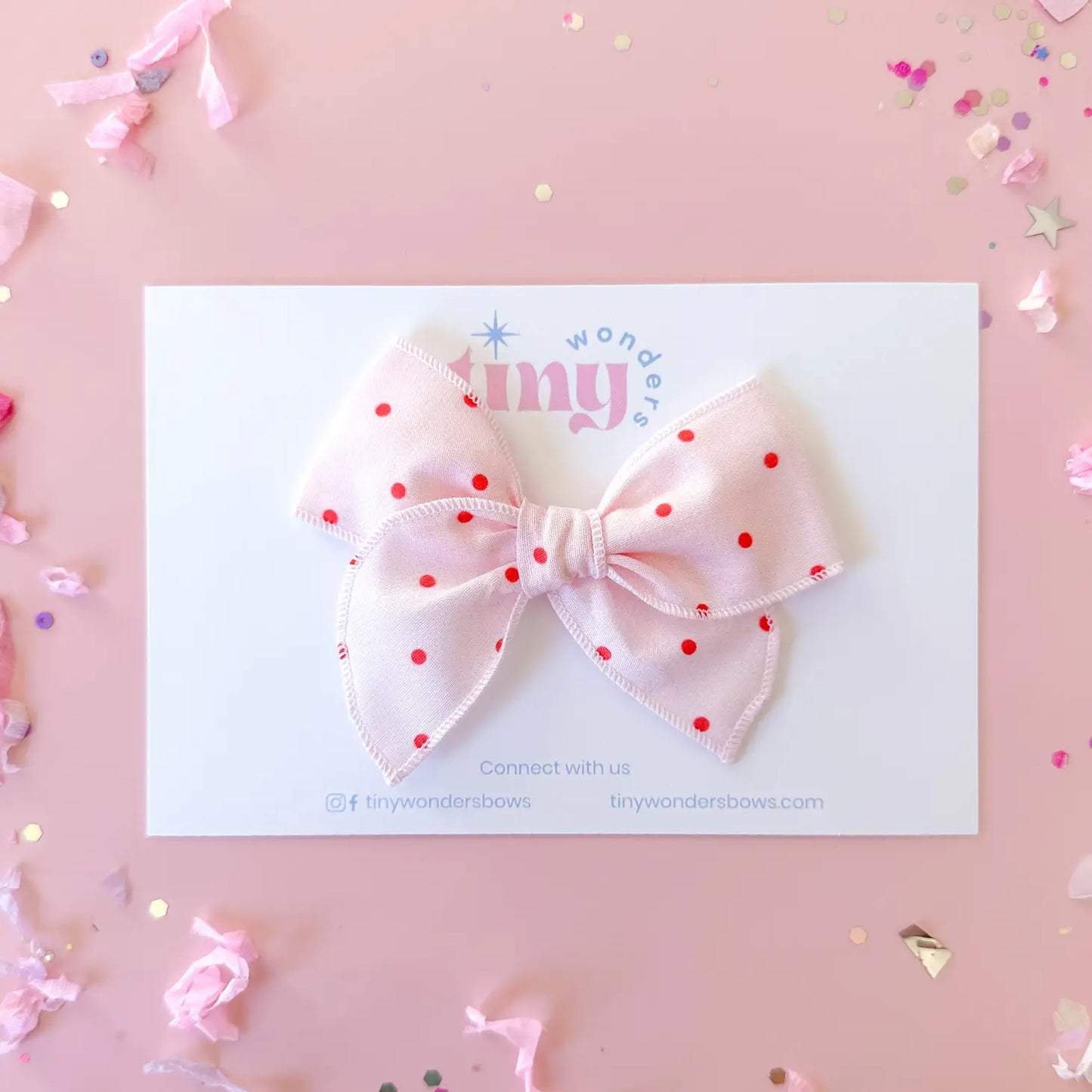 Tiny Wonders - Light Pink Bow With Red Dots