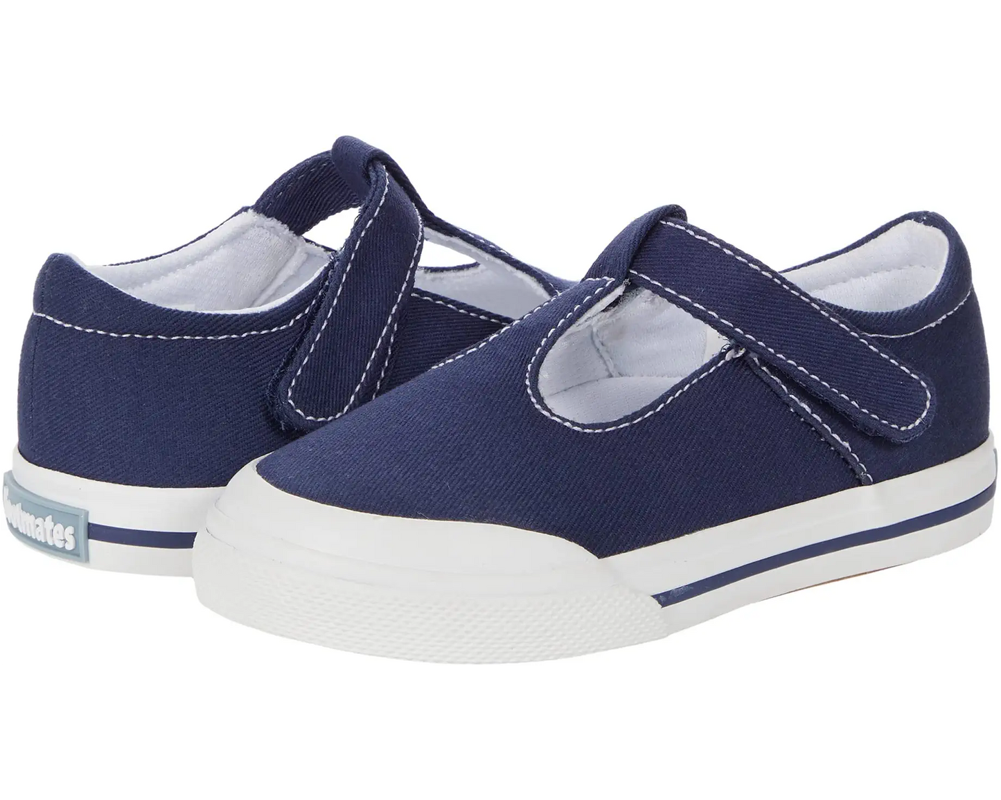 Footmates Drew- Navy Canvas T-Strap