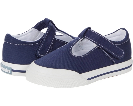 Footmates Drew- Navy Canvas T-Strap