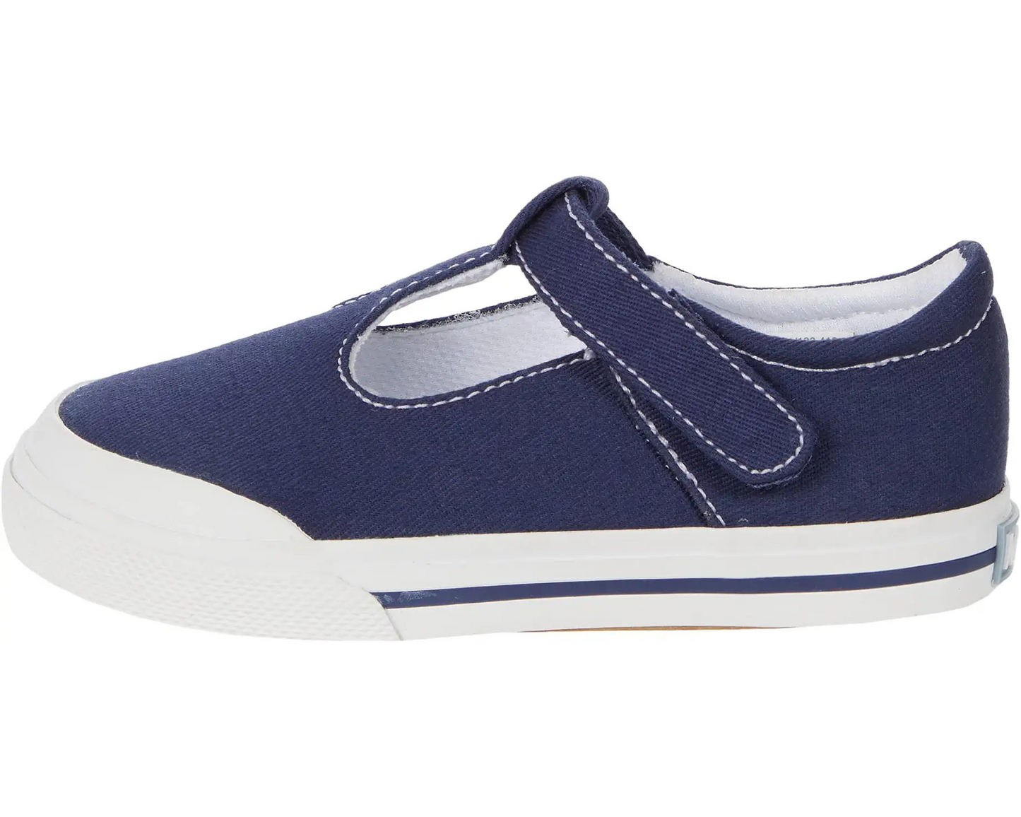 Footmates Drew- Navy Canvas T-Strap