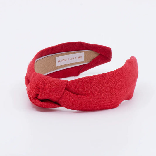 Maddie & Me Knotted Headband - Poppy Red Linen Knotted Headband