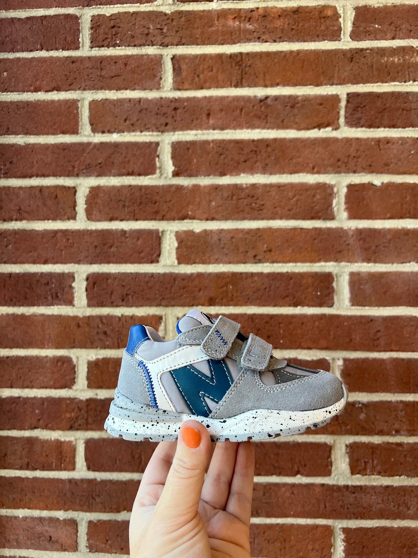 Naturino Zimmy VL. Suede/Nylon Sneaker - Grey and Storm Blue