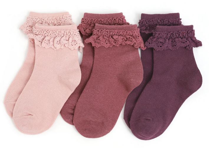 Little Stocking Co. Lace Midi Sock - 3 Pack- Sugarplum