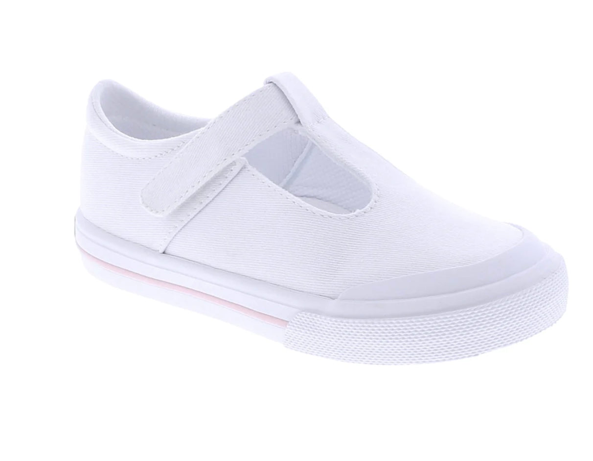 Footmates Drew- White Canvas T-Strap