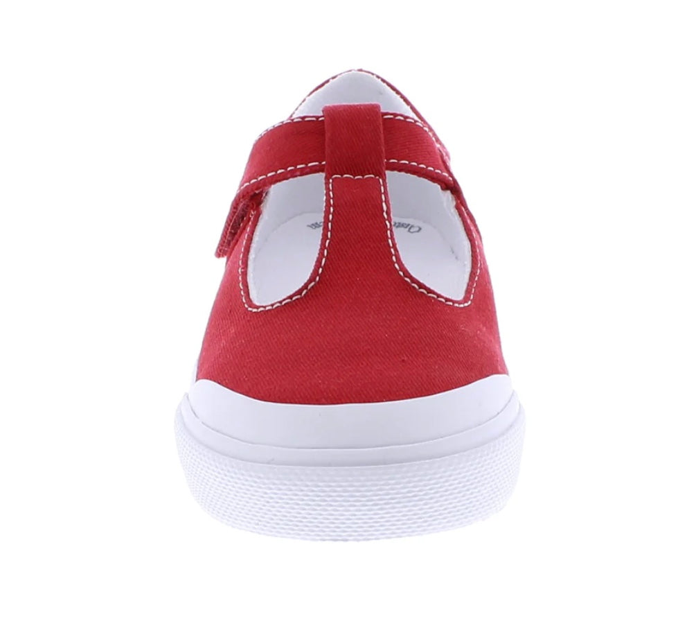 Footmates Drew- Red Canvas T-Strap