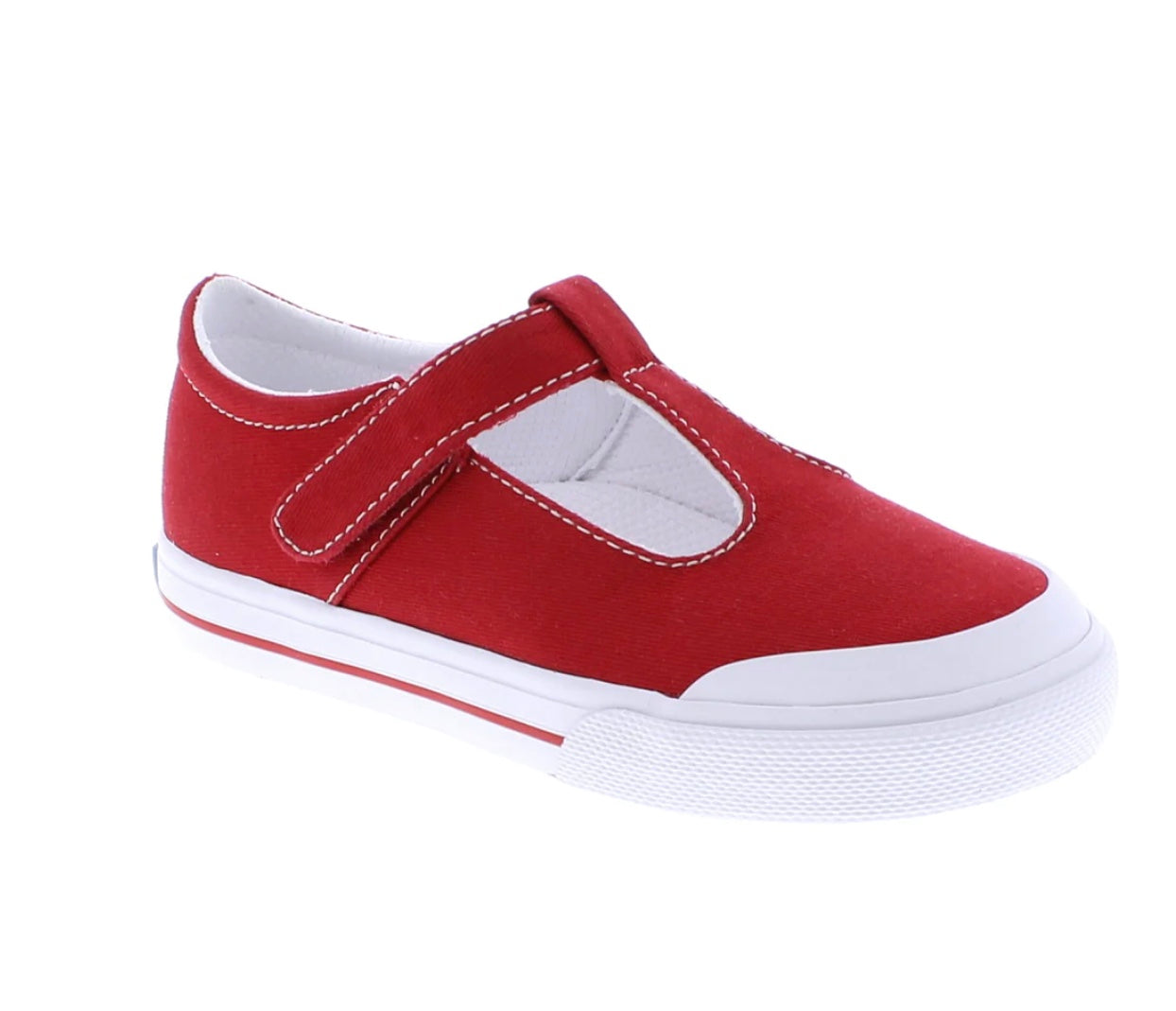 Footmates Drew- Red Canvas T-Strap