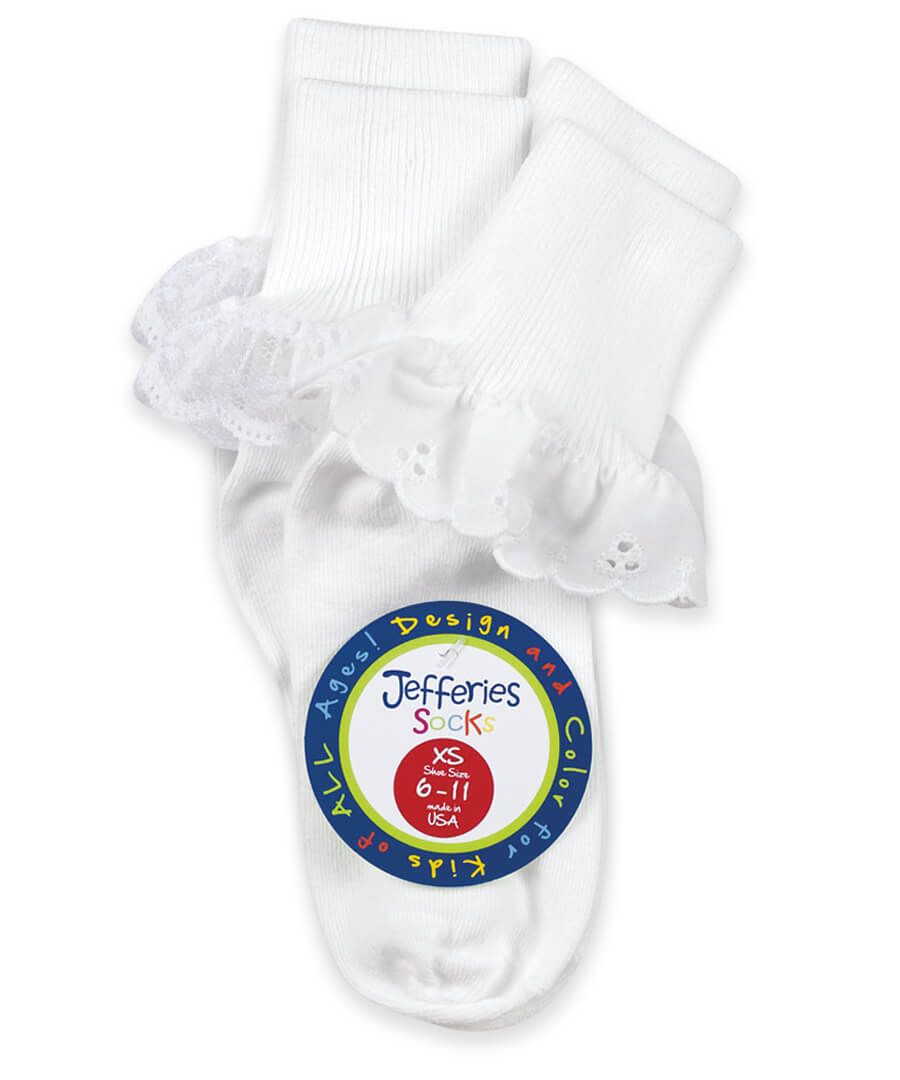 Jefferies Sisters Eyelet & Fancy Lace Turn Cuff Socks - 2 Pack - 2152